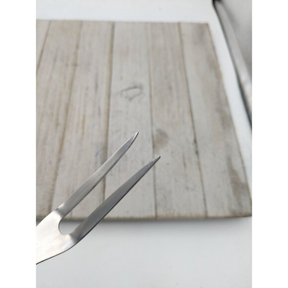 2 Prong Tine Meat Serving Fork Wood 10" Stainless Steel - Picture 7 of 7